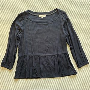 Ann Taylor Loft Navy 3/4 Sleeve Babydoll Top Size L